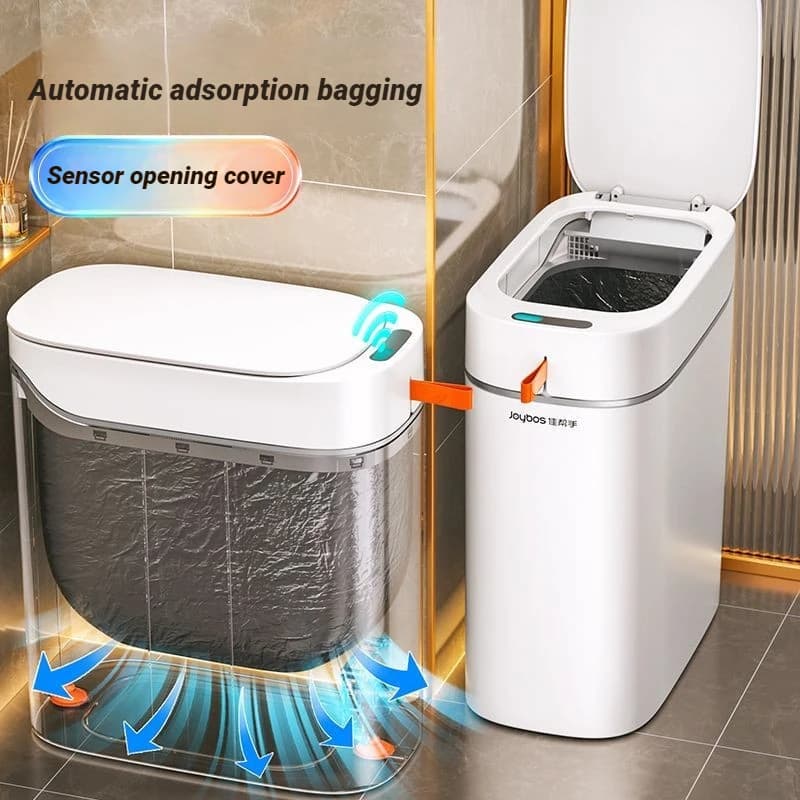 Cestino Intelligente con Sensore, Apertura Automatica Senza Contatto, Sacchi a Chiusura Automatica, Bidone Impermeabile per Bagno e Casa