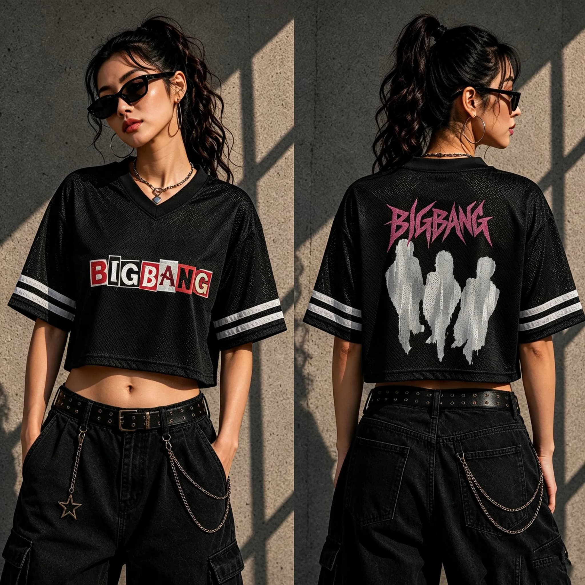 2026 BIGBANG Kpop Cropped Jersey V-Neck T-shirt Front Back Print Y2K Streetwear Concert Fans Gift Casual Tops For Kids Adults