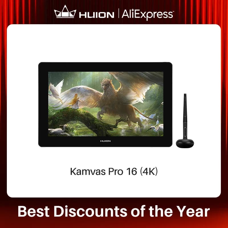 HUION Pen Display Monitor Kamvas Pro 16 4K UHD Schermo AG Vetro 120% sRGB Pittura Tavoletta grafica con penna per disegno Supporto Android