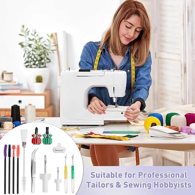 Kit di Pulizia per Macchina da Cucire da 36 Pezzi, Include Spazzola in Silicone a Setole Densi, Pinzette, Spazzola a 2 Teste, Cacciavite, Ripiegatori per Cuciture