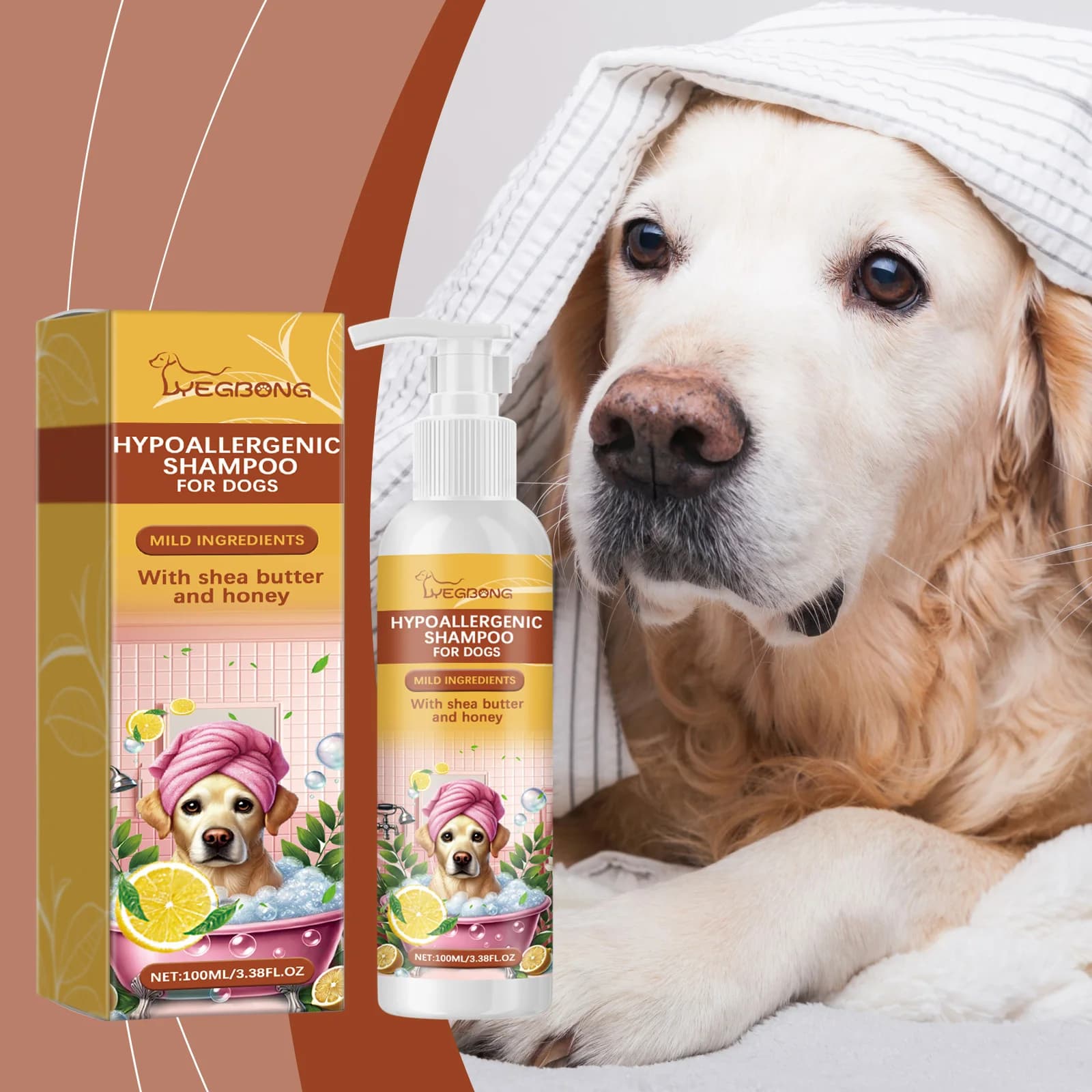 Shampoo detergente delicato per cani Yegbong, pH bilanciato, idratante, ammorbidente e anti-nodo per la cura quotidiana del cane.