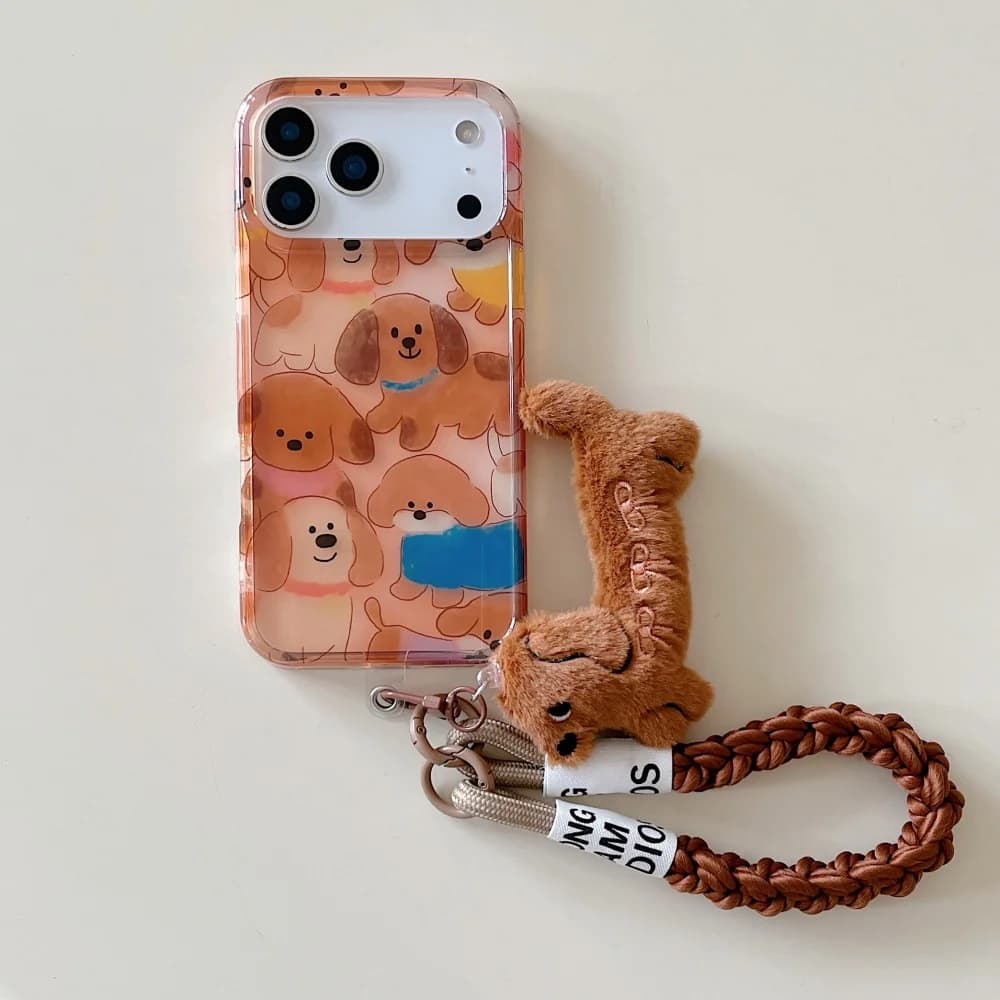 Cute orange puppy phone case, suitable for iPhone 14/15/16/17 Pro Max, Fundans 17 Pro Korean INS new shockproof protective case