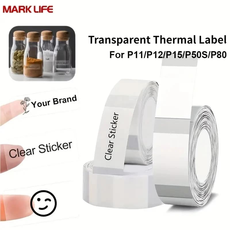 Marklife P11/P12/P15 Label Maker Transparent Tape,Transparent Thermal Sticker Label 0.47"×1.57" (12x40mm) Waterproof 150 Sheets