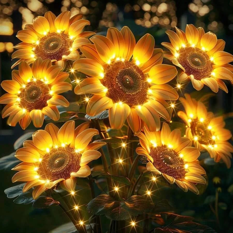 Pack of 2/4 sunflower-shaped LED lights, night lights for garden, lawn, outdoor decoration, flower-shaped Christmas lights