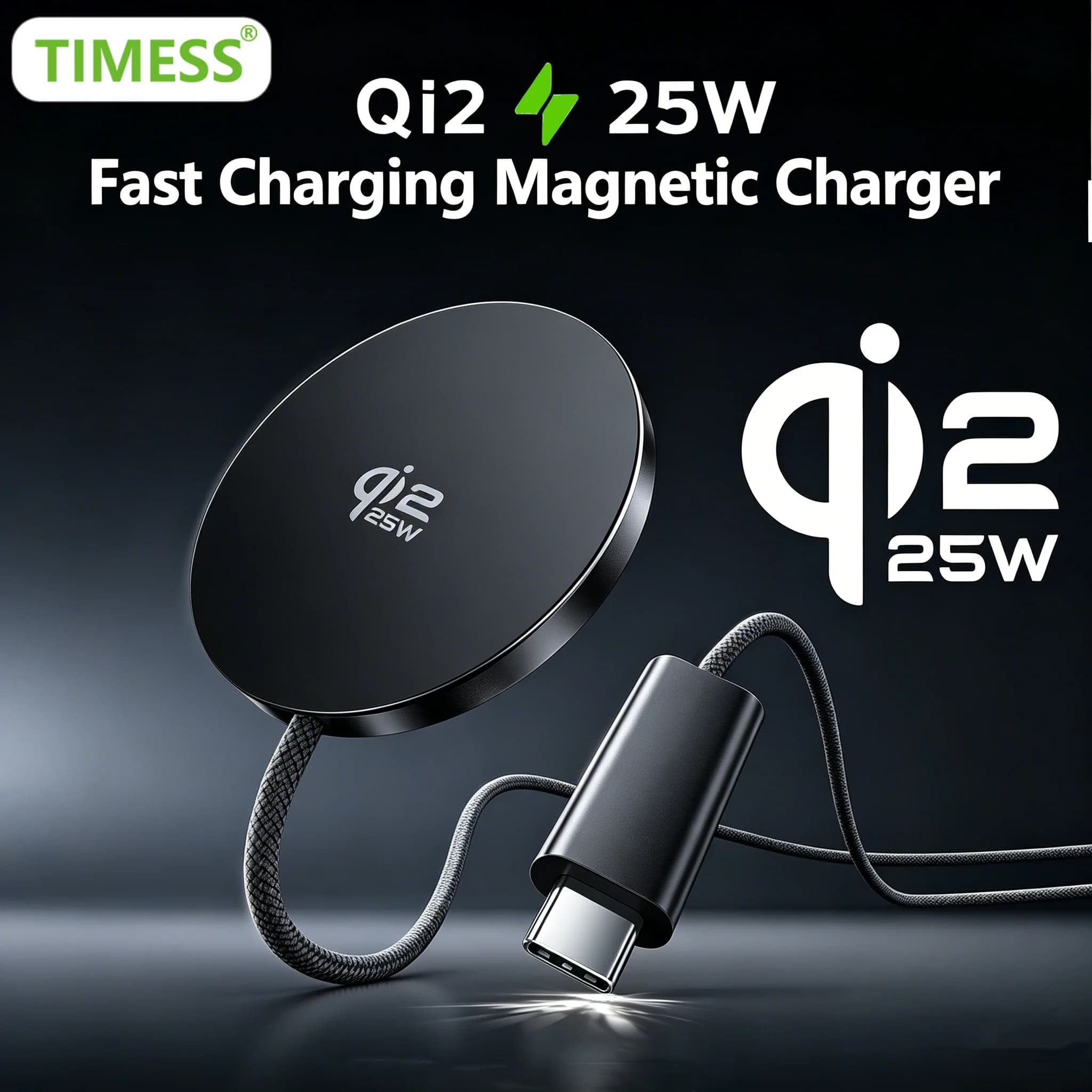 TIMESS QI2 25W Caricatore Wireless Veloce per iPhone 17 16 15 14 13 12 PROMAX e AirPods 4 3 2 Pro - Stazione di Ricarica 2-IN-1 con Supporto