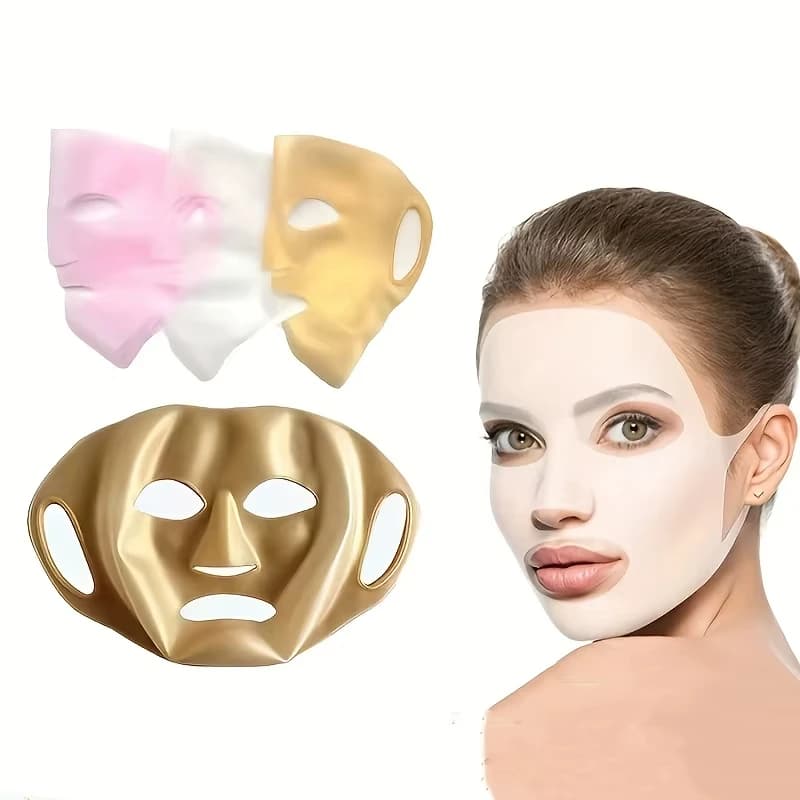 Maschera Facciale 3D in Silicone Riutilizzabile con Ganci per Orecchie, Anti-età, Idratante, Protezione Viso a Doppio Assorbimento Anti-Evaporazione