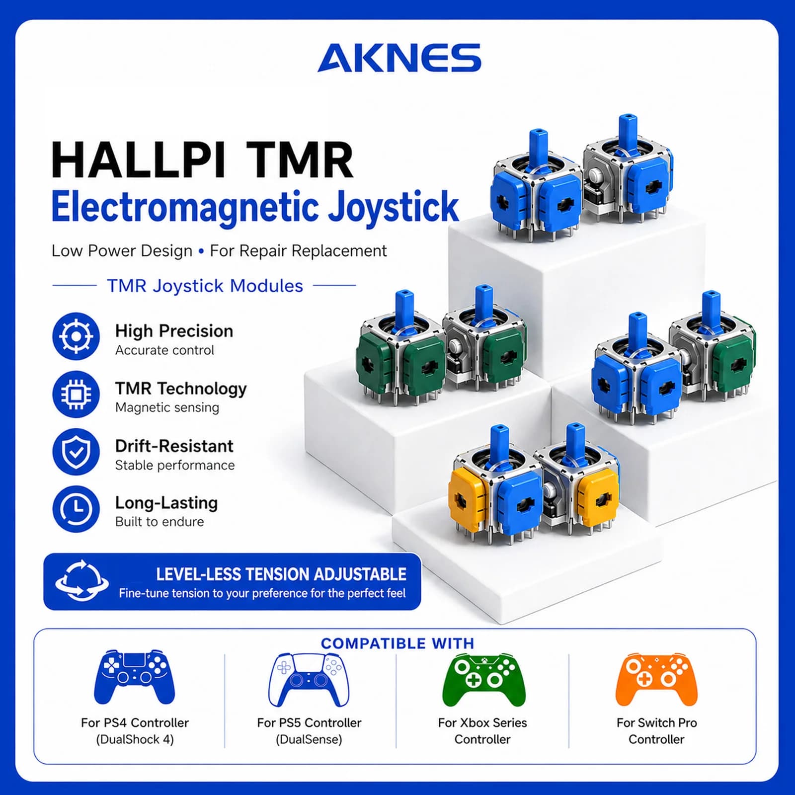 AKENS HALLPI TMR Joystick elettromagnetico per Switch Pro PS5 PS4 Controller serie Xbox Design a bassa potenza per la sostituzione della riparazione