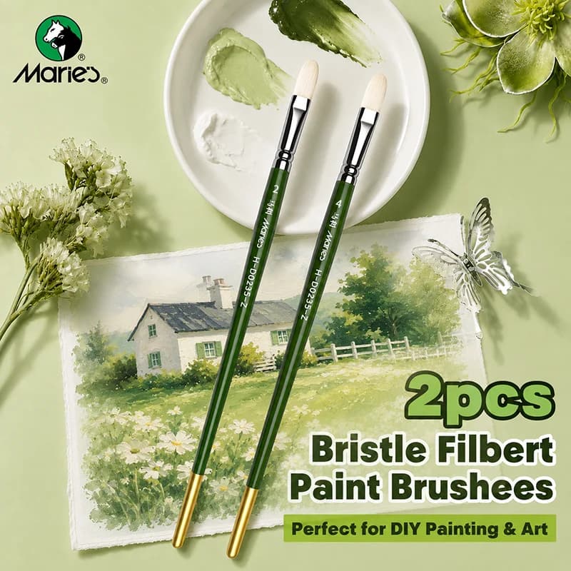 Marie's 2pcs Professional Oil Paint Brushes Set, Long Handle Filbert Paint Brushes with Anti-Shedding Bristles for Oil, Acrylic