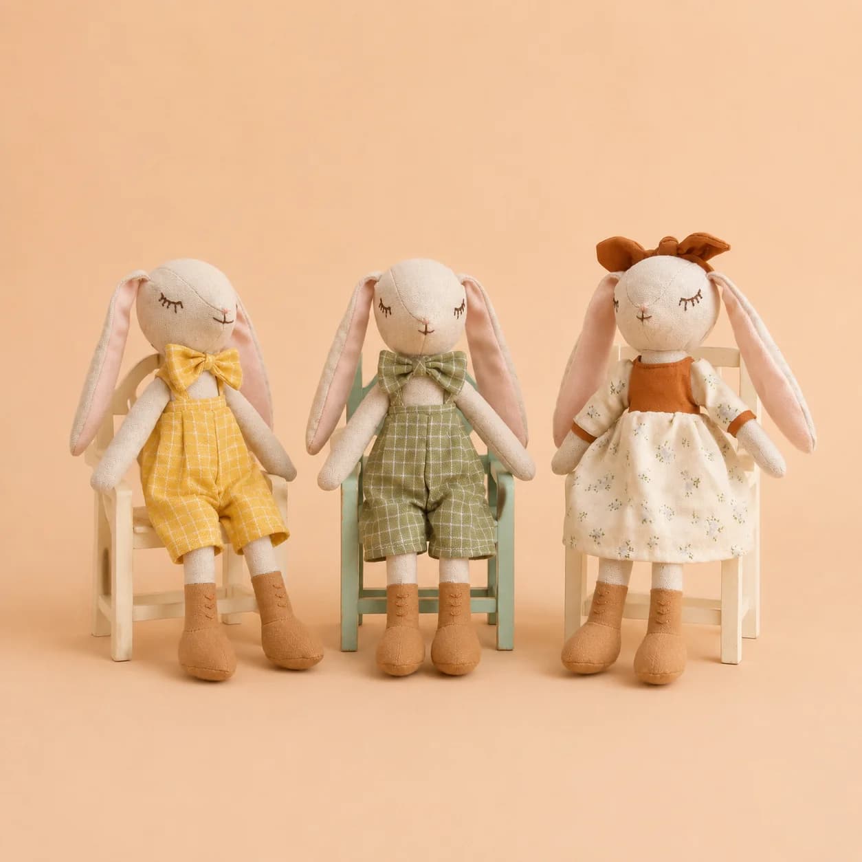 Handmade Linen Bunny Doll for Kids Cute Rabbit Plush Role-play Montessori Toy with Removable Clothes Birthday Gift Decoration