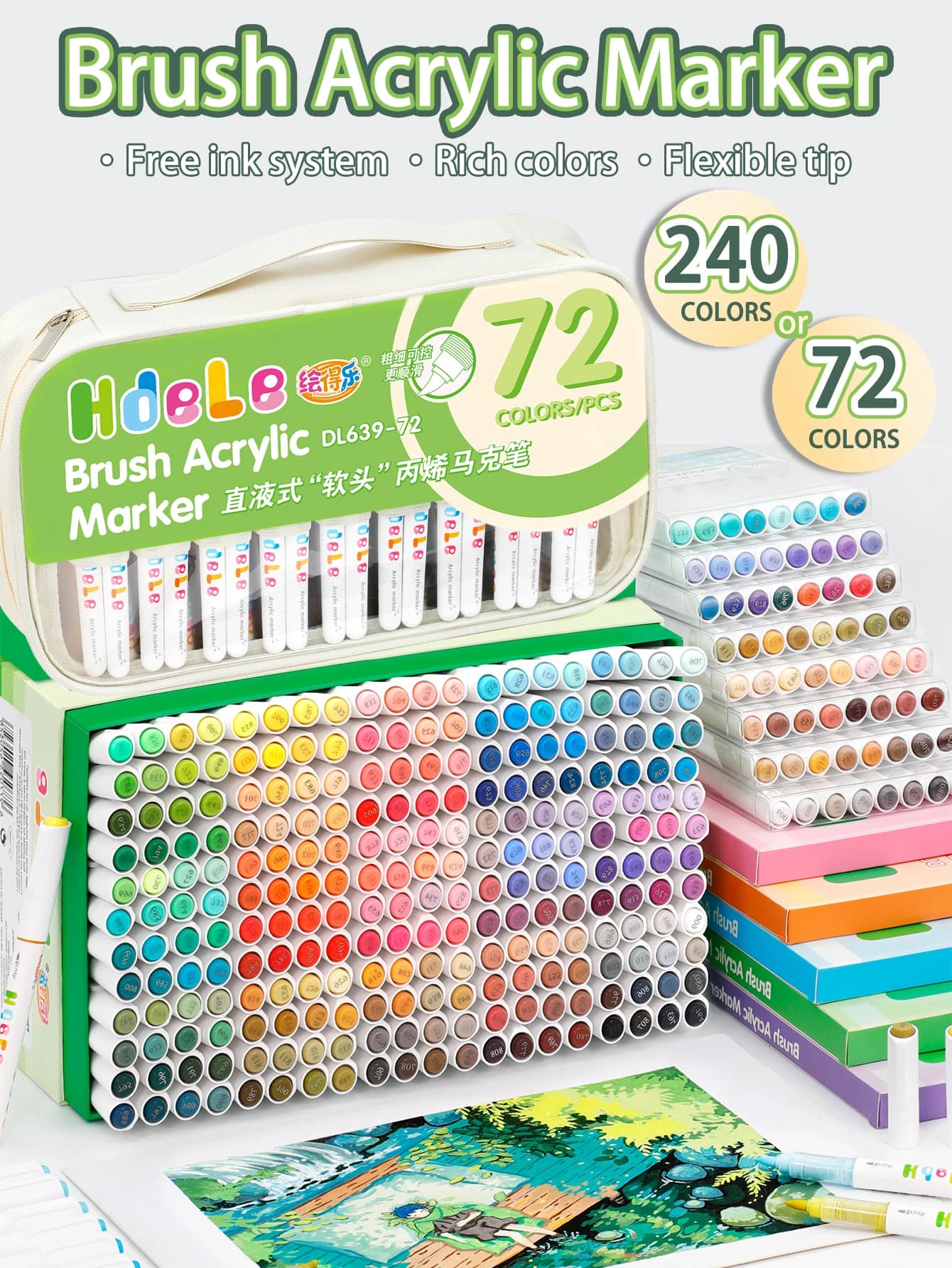 Set di Pennarelli Acrilici Hdele 240/72/24/8 Colori, per Scrittura, Graffiti Fai-da-Te, Disegno Artistico per Studenti