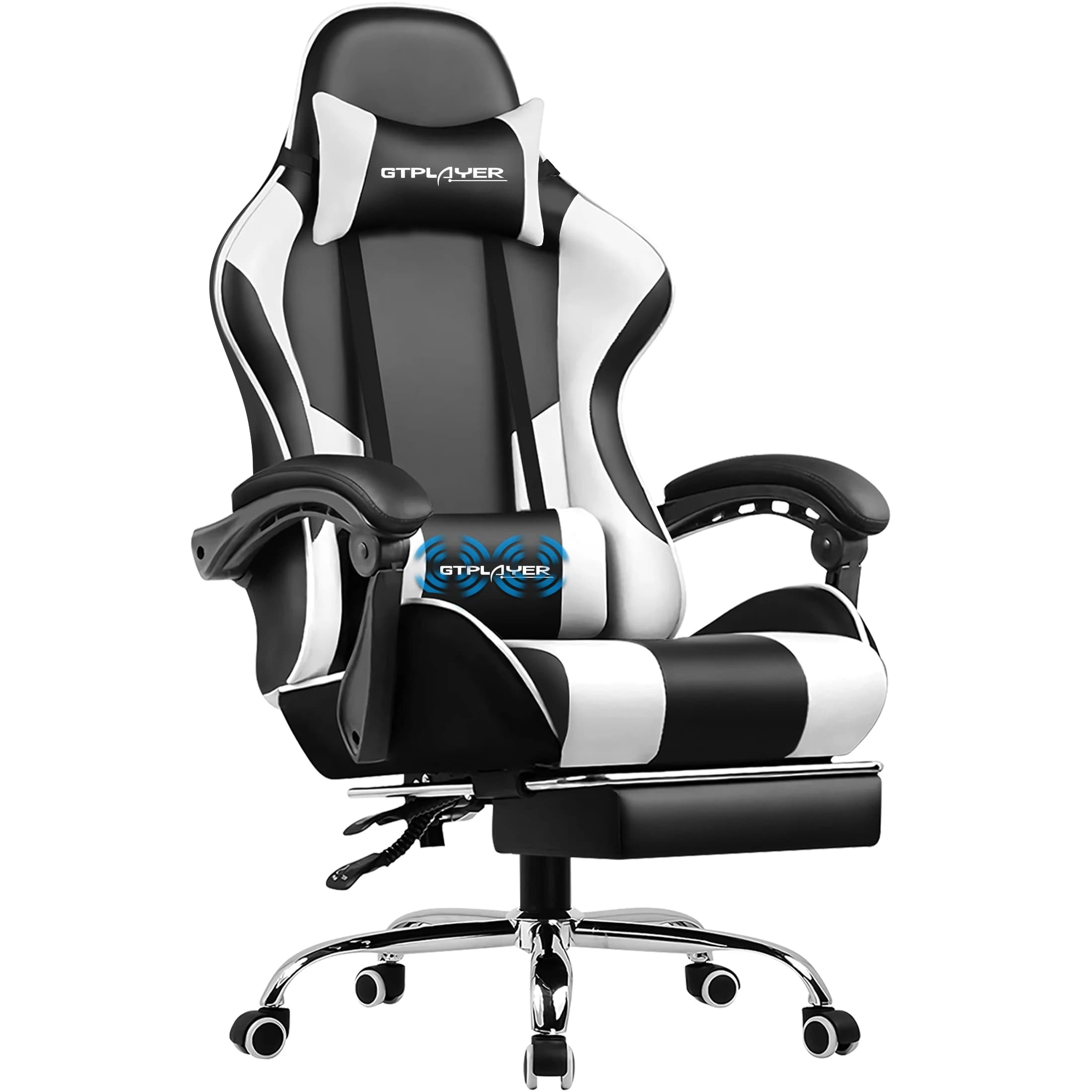 Sedia da gaming GTPLAYER con poggiapiedi, supporto lombare, altezza regolabile, sedile girevole, poggiatesta per ufficio o gioco
