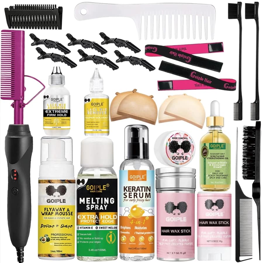 GOIPLE 2 in 1 pettine elettrico a caldo piastra per capelli calda ferro arricciacapelli per parrucche e strumenti per lo Styling dei capelli Kit di estensione dei capelli per principianti