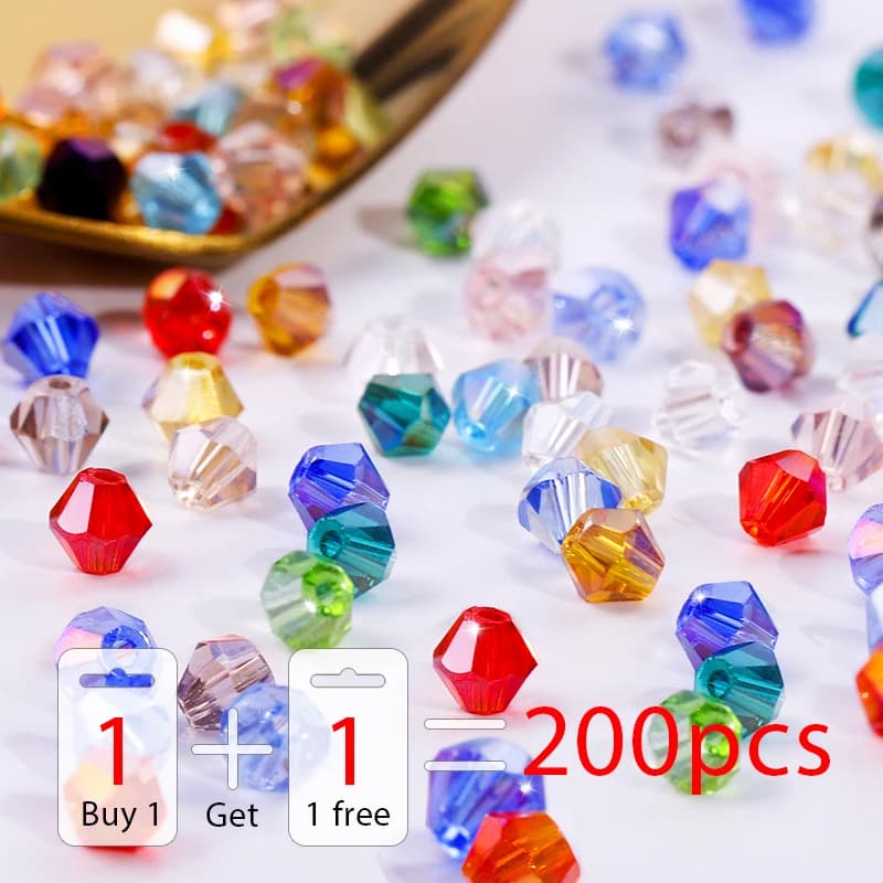 Buy 1 And Get 1 Free 4mm Glossy Crystal Beads Bicono Beads Glass Beads Loose Spacer Beads for Bracelet Creation of DIY Jewelry 200 pcs