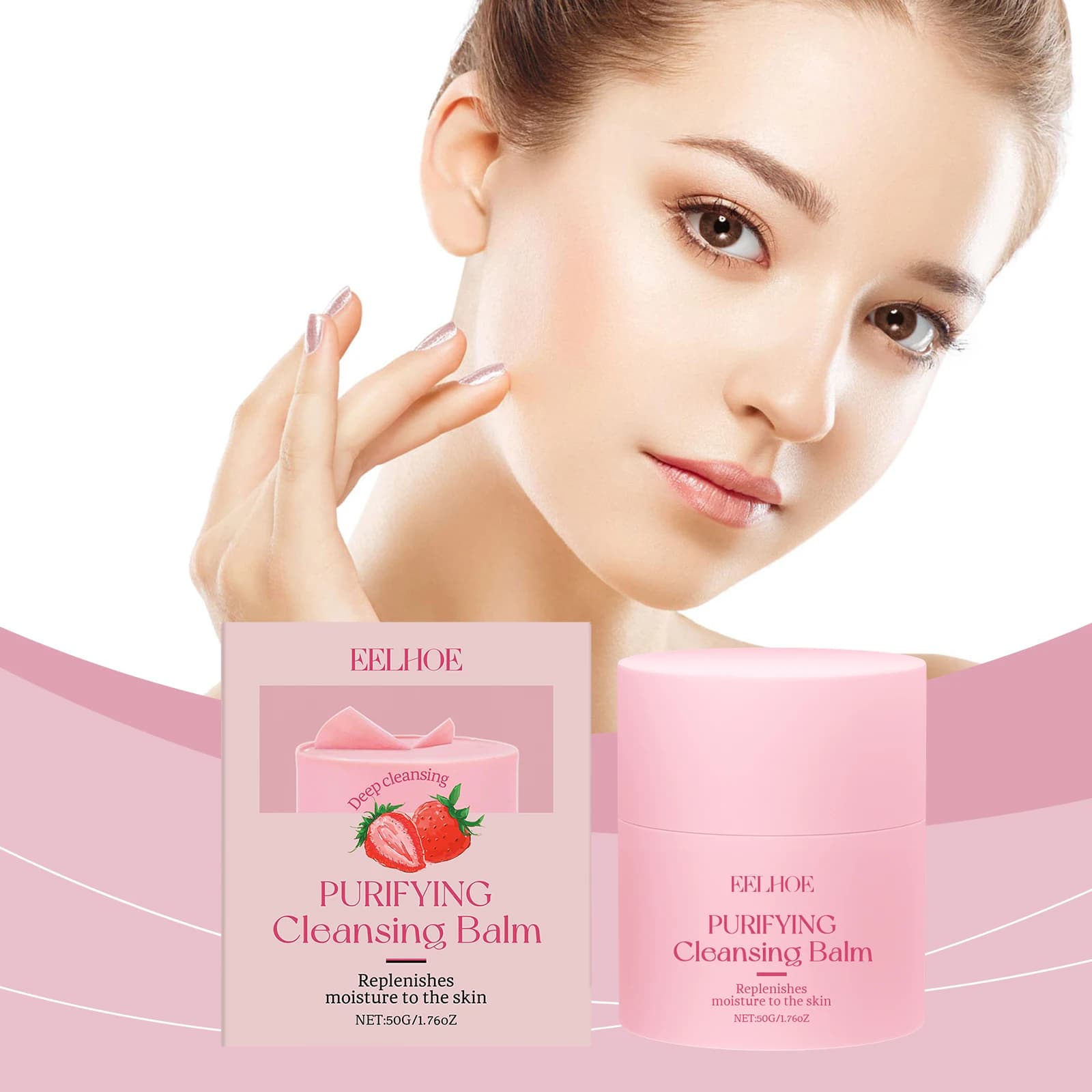 Eelhoe 50g Strawberry Struck Balm Smooth Shrimp Moisturizing Face care Clean base Mascara maker Shade