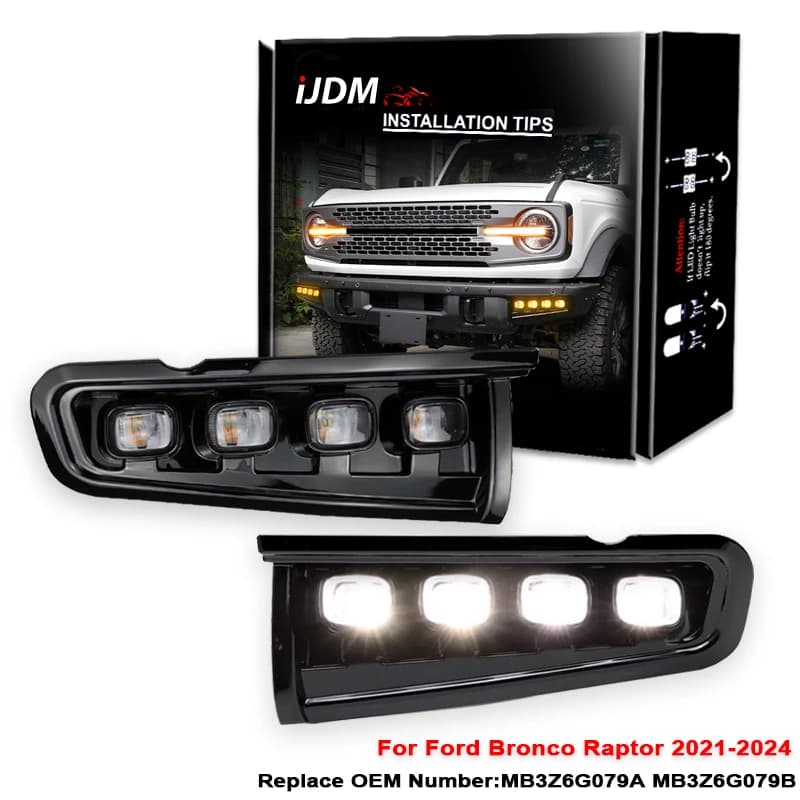 Per Ford Bronco paraurti anteriore riflettore sostituzione LED Assembly bianco DRL fendinebbia indicatori di direzione dinamici ambra 21-24