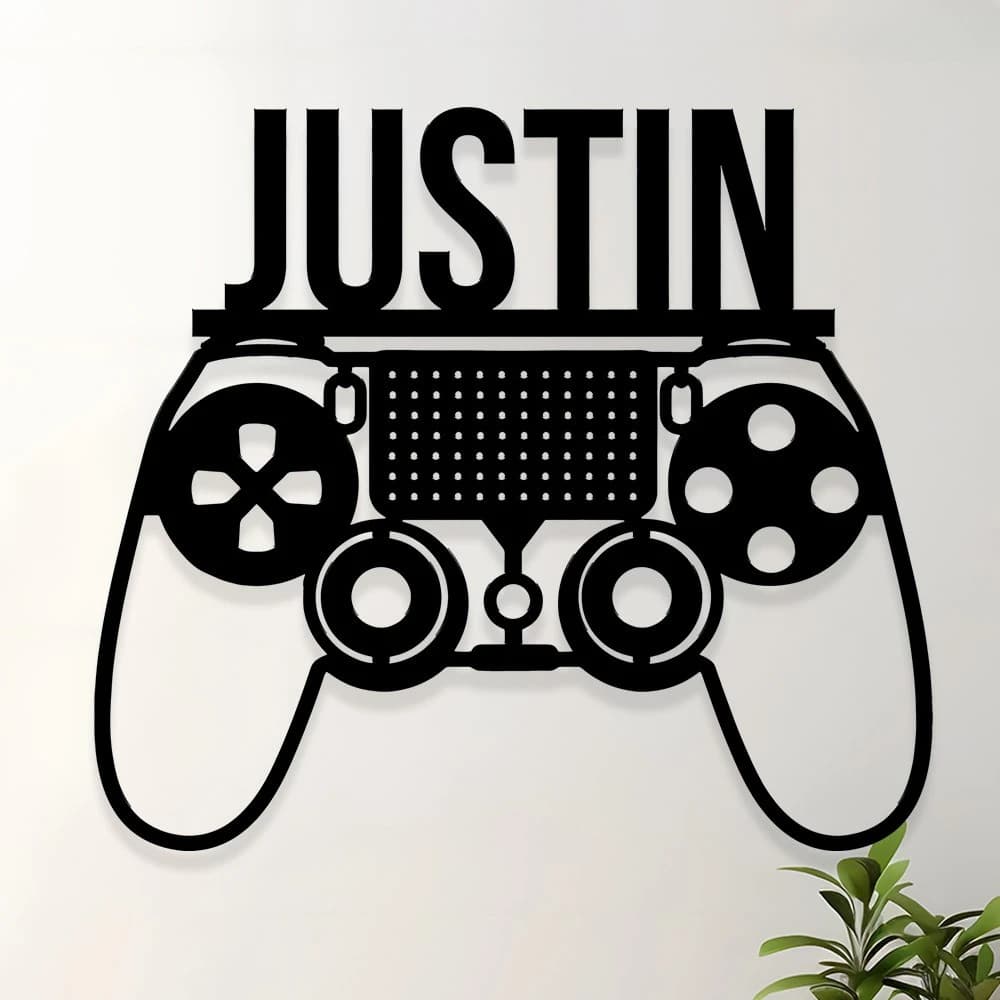 Insegna in Metallo Personalizzata con Controller da Gaming e Nome, Decorazione da Parete per Man Cave/Ufficio/Camere/Casa, Regalo di Compleanno/Festa per Giocatori