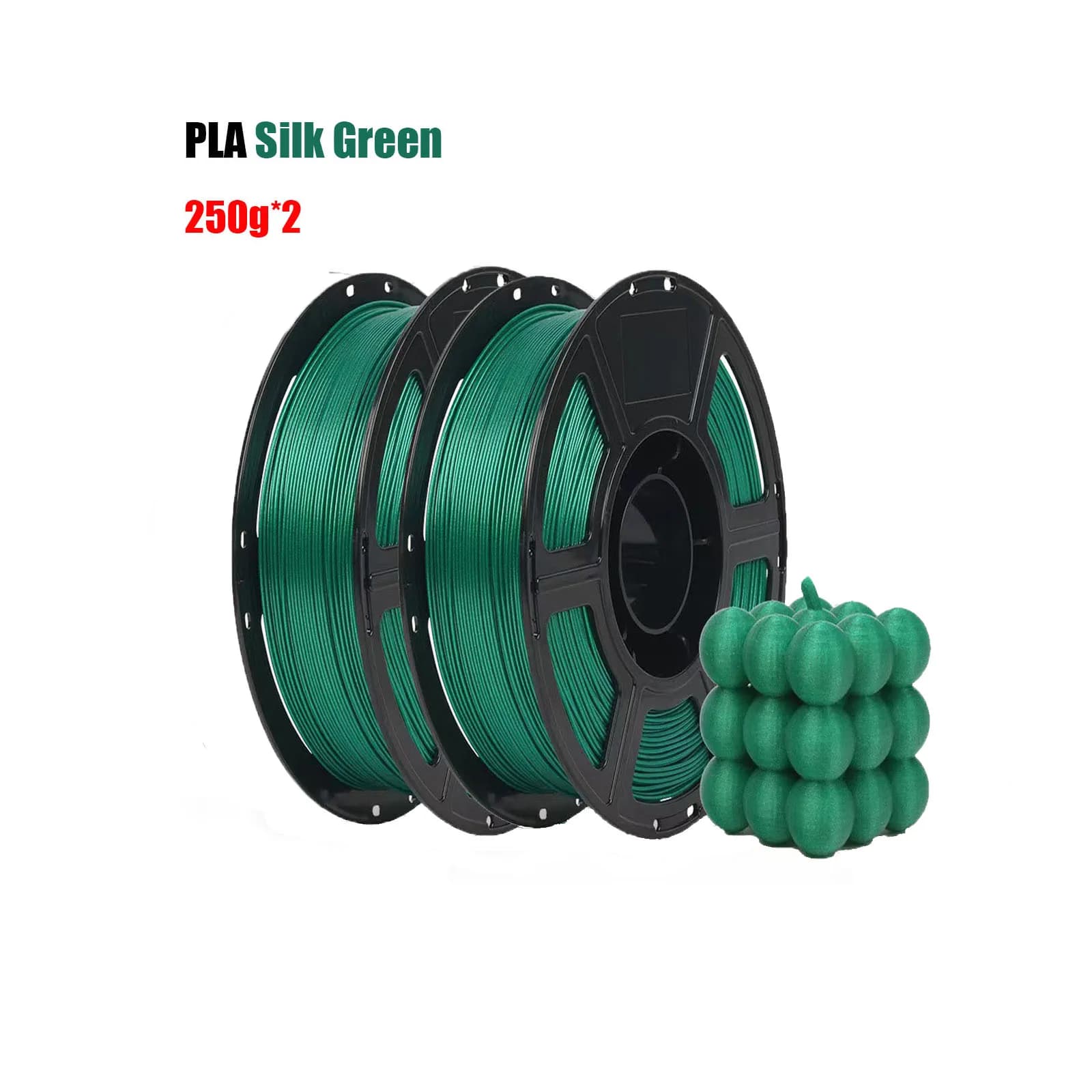 Silk Filament for 3D Printer, Filament PLA Silk 1.75mm, Lyscia and Setosa Surface, Easy to Print for 3D Printers, 500g/250g Green