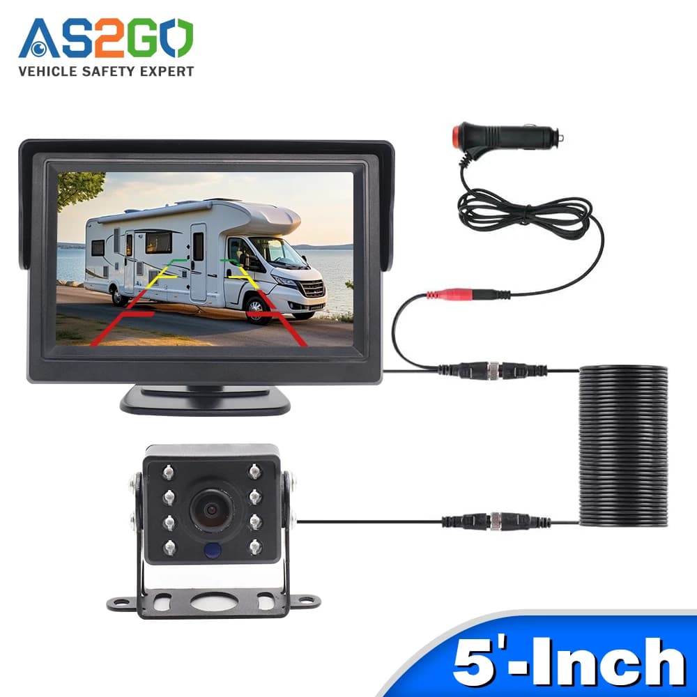 Monitor HD da 5 pollici con telecamera posteriore per visione notturna a LED impermeabile per display universale del sistema di sicurezza di parcheggio per autobus per camion