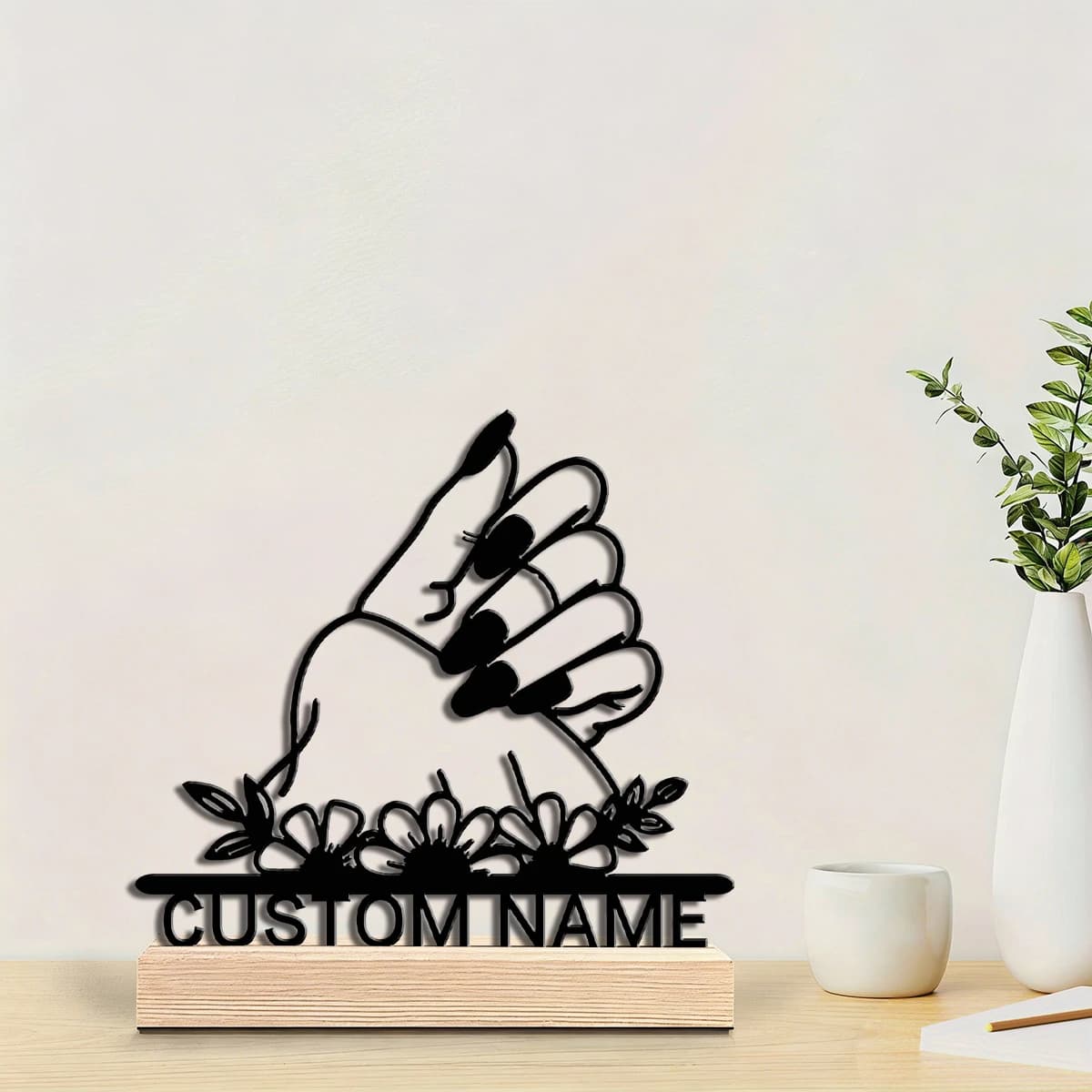Custom Nail Art Iron Figurine, Floral & Gesture Silhouette, Custom Design for Nail Salon Front Desk Decor