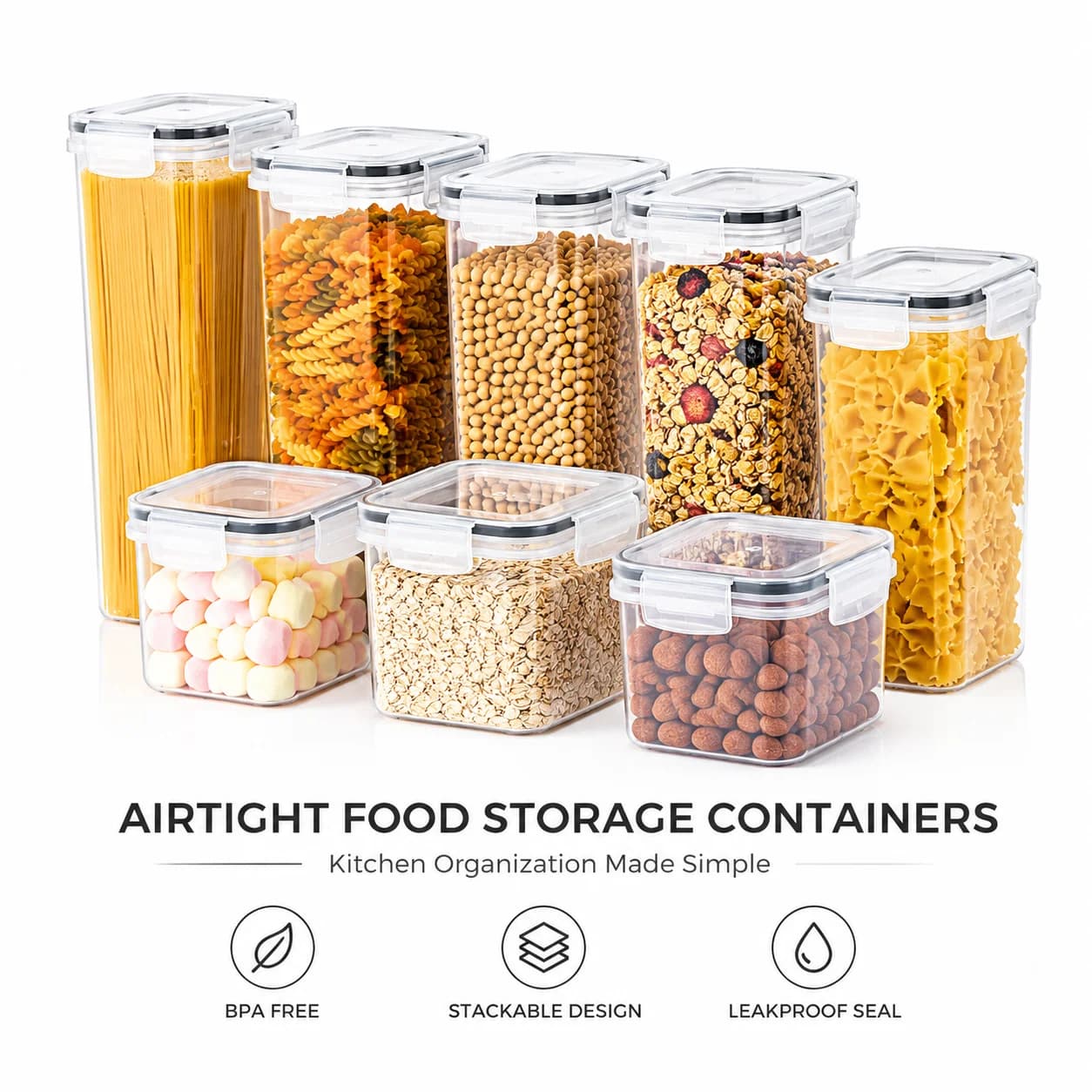 24pcs Airtight Food Storage Containers Set with Labels, Stackable Kitchen Organizer Boxes for Flour, Grains, Pasta, Coffee Beans & Spices