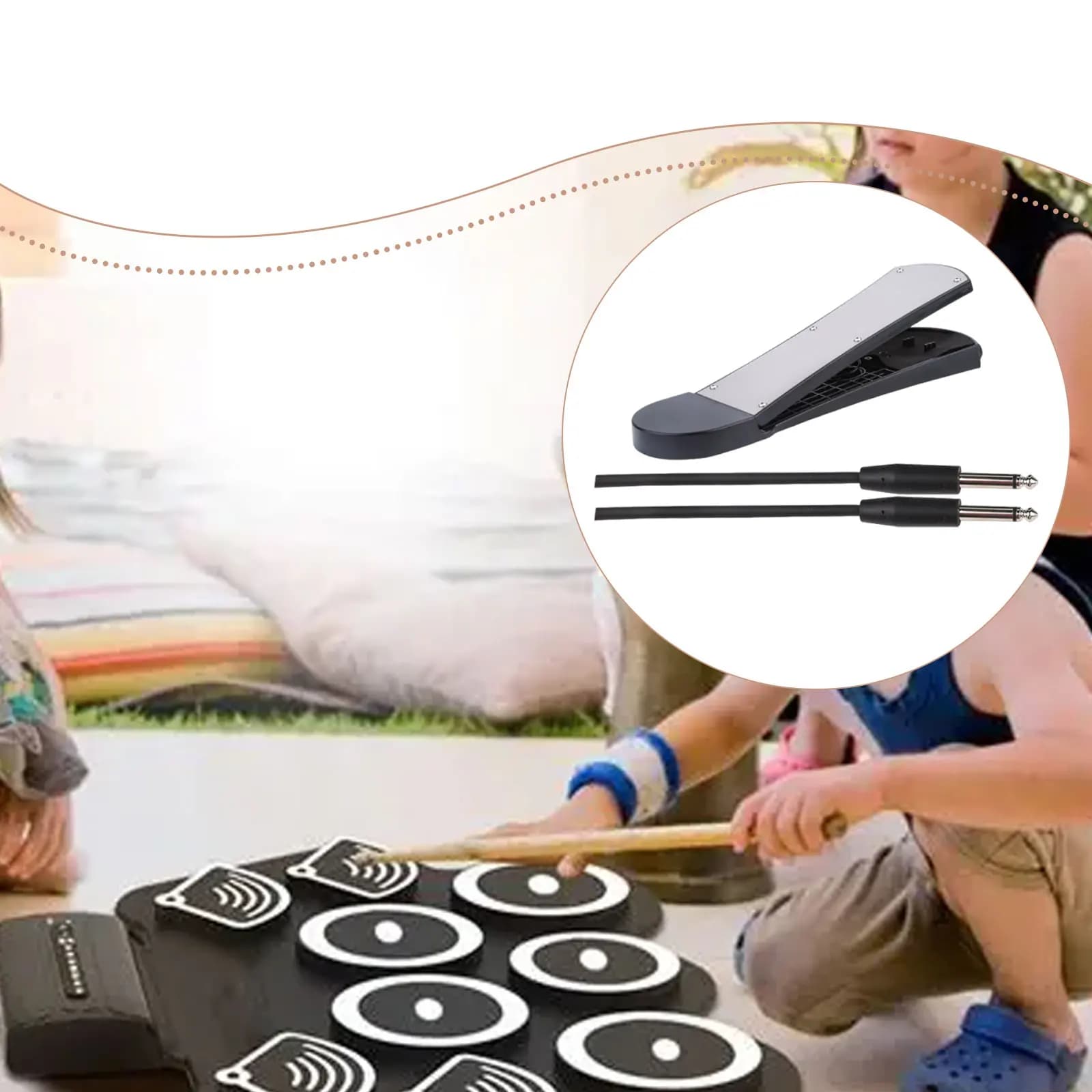Pad per Pratica di Batteria Nero con Cavo di Collegamento, Strumento a Percussione, Pedale Kick Pad con Cavo