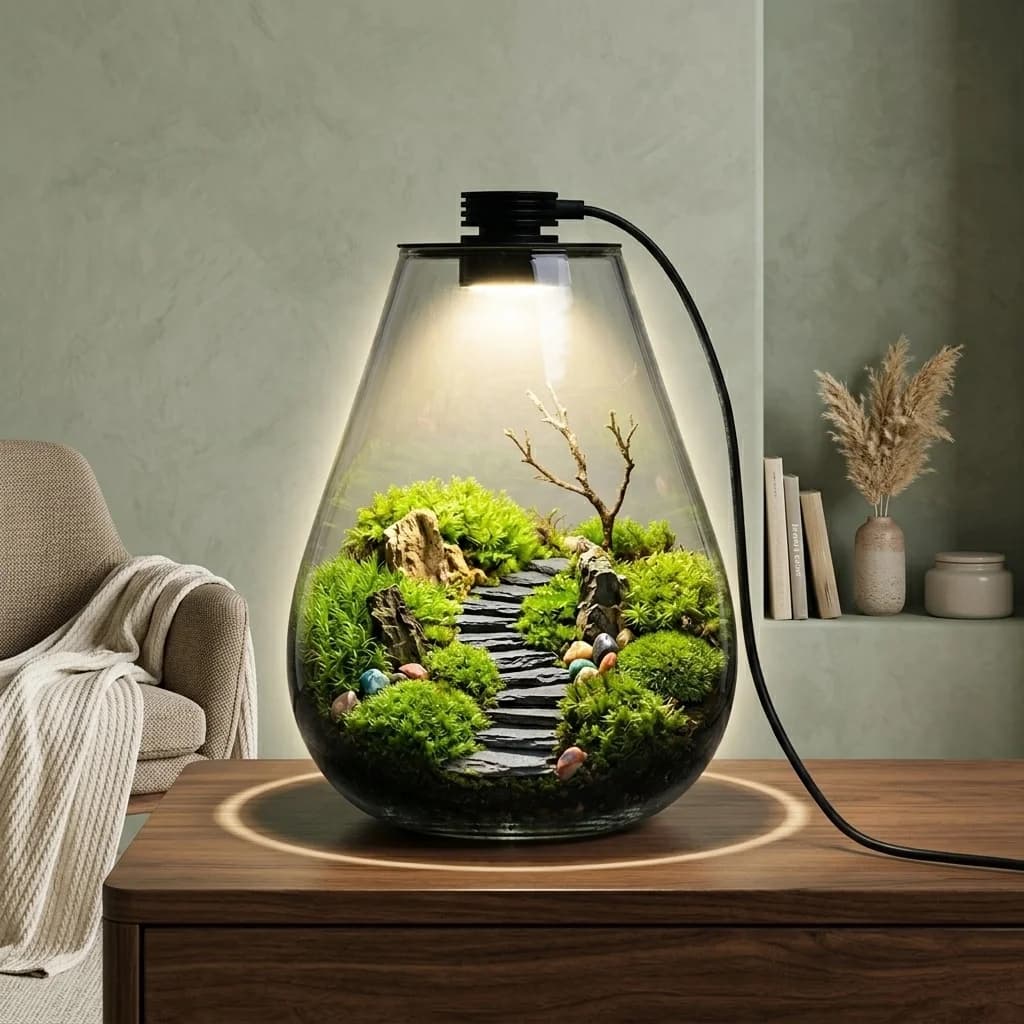Bottiglia di Vetro Creativa con Micro Paesaggio e Luce LED, Terrario Ecologico, Vaso in Miniatura, Decorazione per Giardino delle Fate, Regalo di Natale