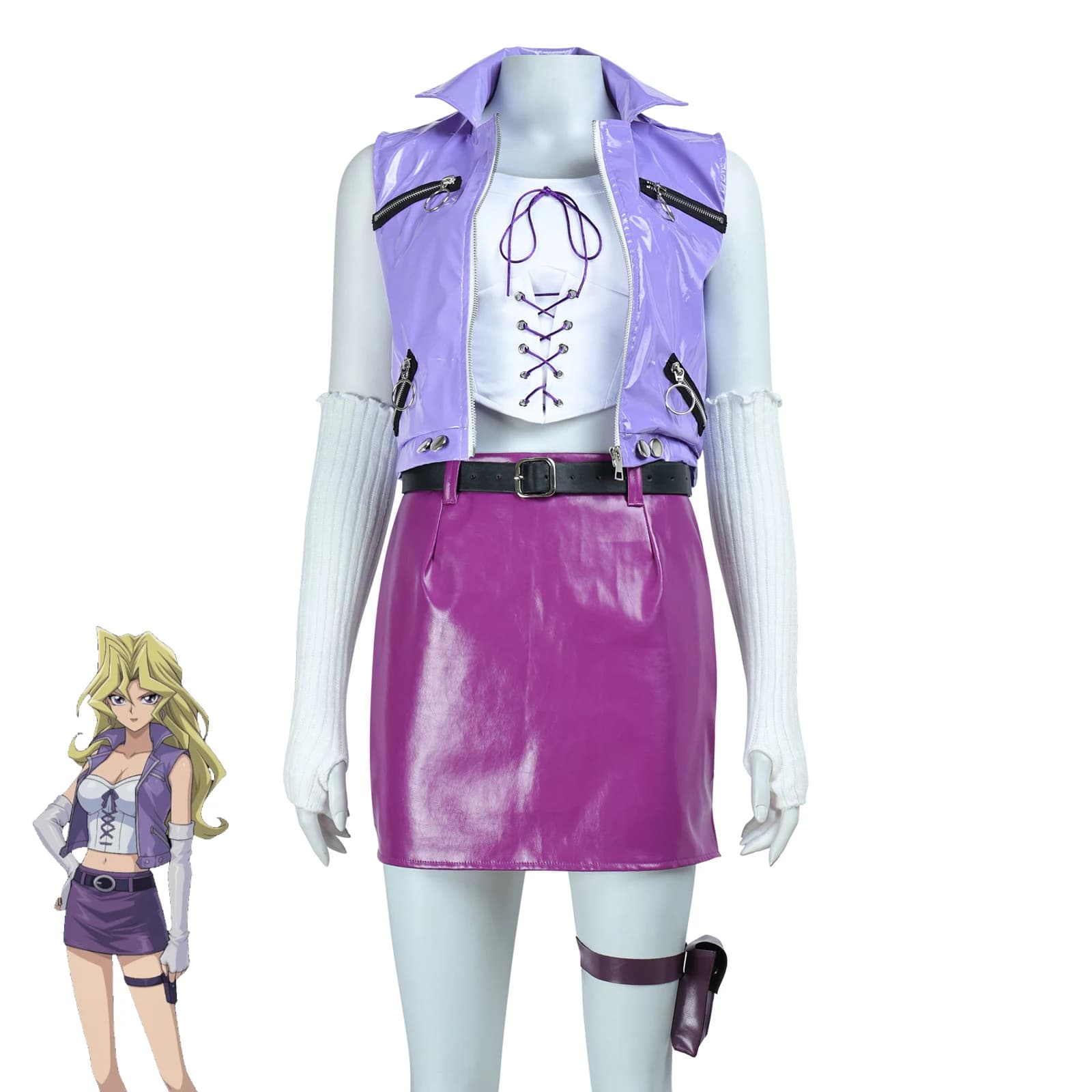Set Cosplay Yu-Gi-Oh Mai Valentine, Outfit Mai Kujaku with Sleeves, vests and skirts in Ecopelle Purple