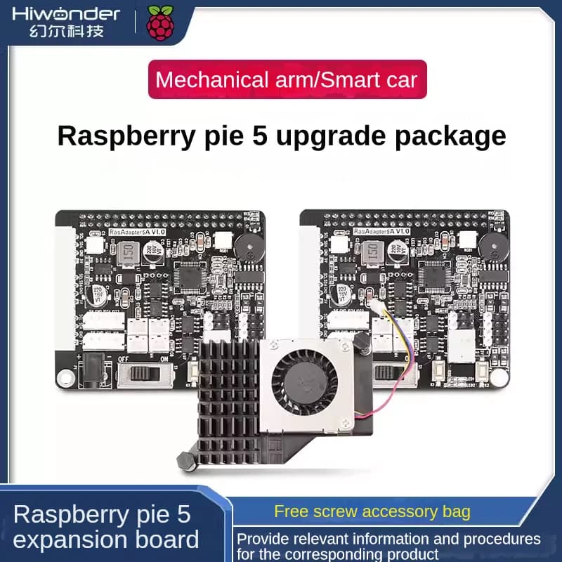 Hiwonder Smart Car Robot Arm Upgrade Package for Raspberry Pi 5 Active Heat Dissiptor 4B Expansion Card