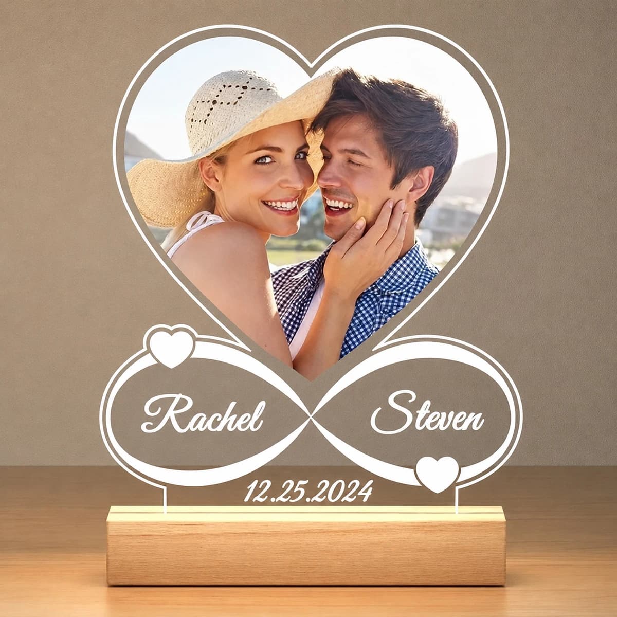 Custom Photo Love Frame Personalized Acrylic Plaque Customized Picture Frames Anniversary Birthday Gifts with Light for Women