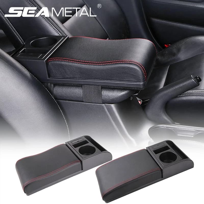 SEAMETAL Car Armrest Box Extender Elbow Support Universal Auto Arm Rest with USB Charging Ports Cup Holder Adjustable Length