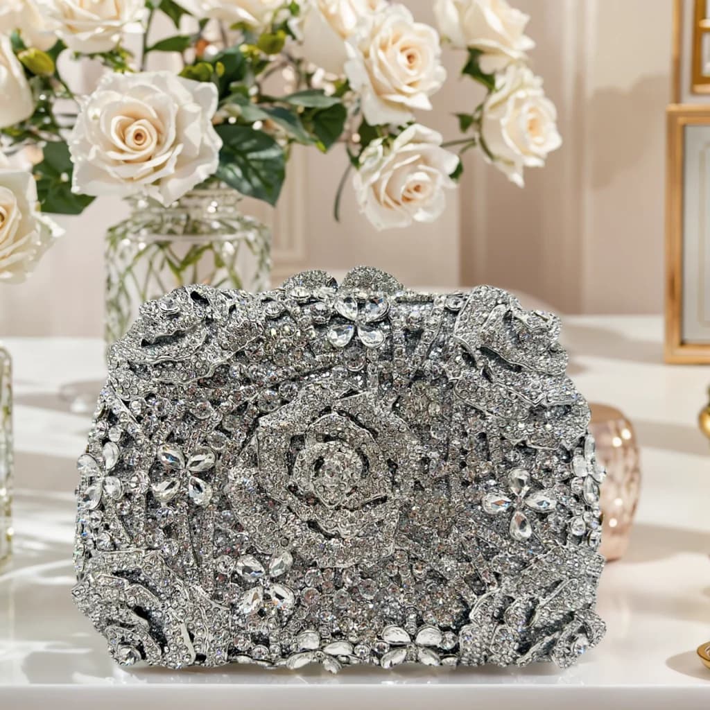 Flower Rhinestone Clutch Elegant Diamond Evening Handbag Floral Banquet Wedding Shoulder Purse