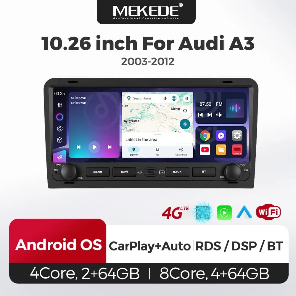 MEKEDE Display Touch Screen da 10.26“ per Audi A3 8P S3 RS3 2003-2012 Lettore multimediale per auto Stereo Wireless Carplay Android Auto