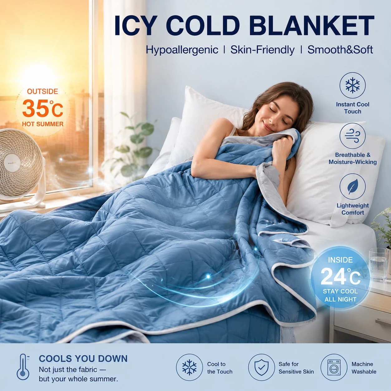 ROSEKIND 1pc Soft Cooling Blanket, 300 GSM, 90*108 Inch, Lightweight & Breathable for Hot Summer and Hot Sleepers, Multifunctional Icy Blanket for Bed Sofa Office Travel, Available In 5 Colors As Perfect Summer Gift, All-season Universal