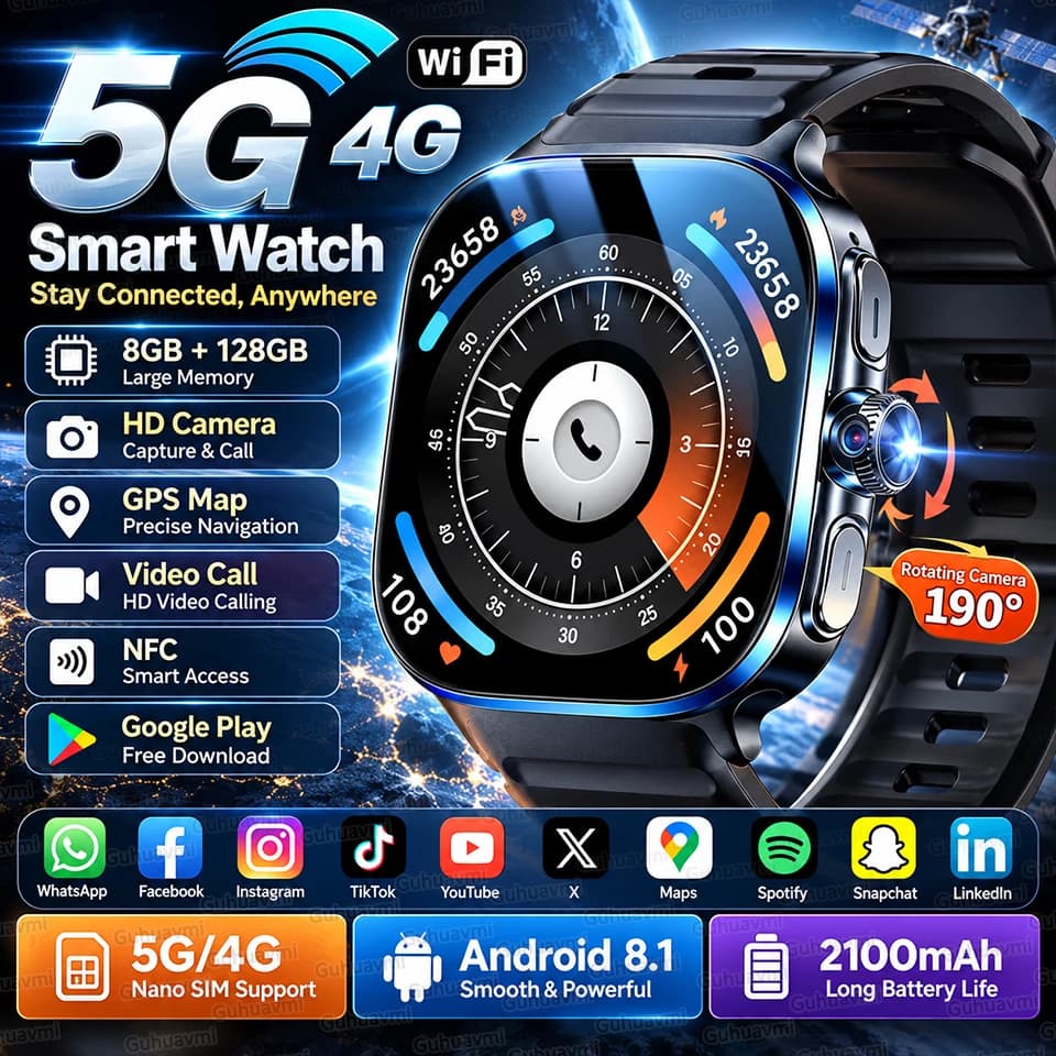 New Original 5G SIM Card Smart Watch 8+128GB Memory GPS Navigation Google Play Camera Video Call WIFI 2.4”AMOLED HD Watches Men