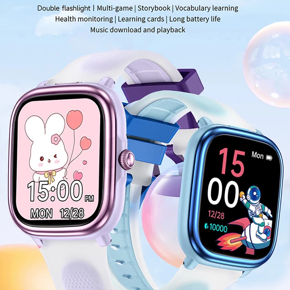 Nuovo Smartwatch Educativo per Bambini HT40 con Doppia Torcia, Libro di Storie, Musica, Giochi, Monitoraggio della Salute e Contapassi