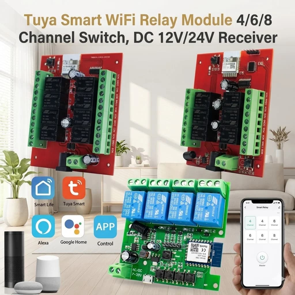 4/6/8 Channel Tuya Smart WiFi Relay Module Switch, DC 12V/24V Receiver APP Remote Control for Automation