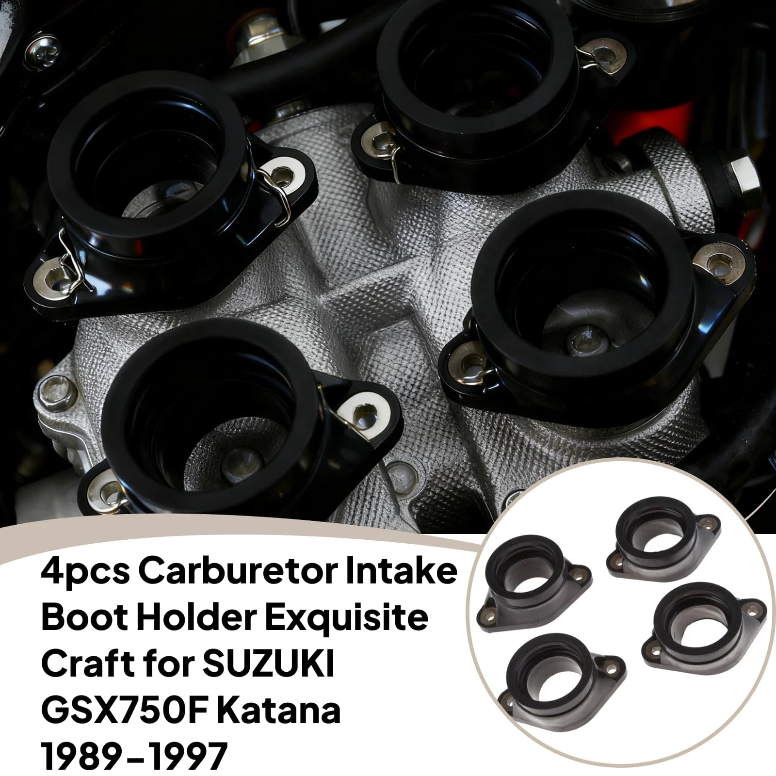 Supporto per stivale di aspirazione carburatore da 4 pezzi realizzato in materiali premium Squisito artigianale per SUZUKI GSX750F Katana 1989-1997 Facile da installare