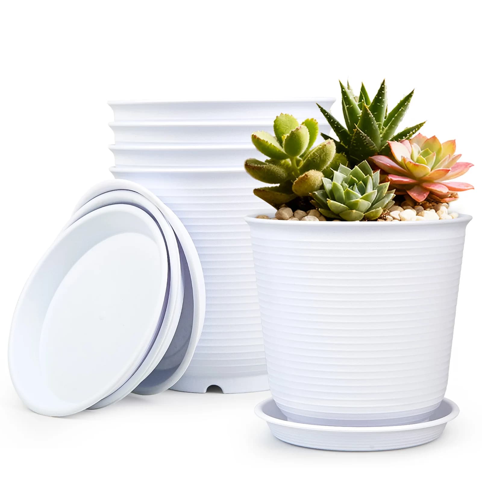 Plant vases with drainage holes – Set of 5 pots for plastic plants, modern style, perfect for indoor and outdoor plants, ideal for home