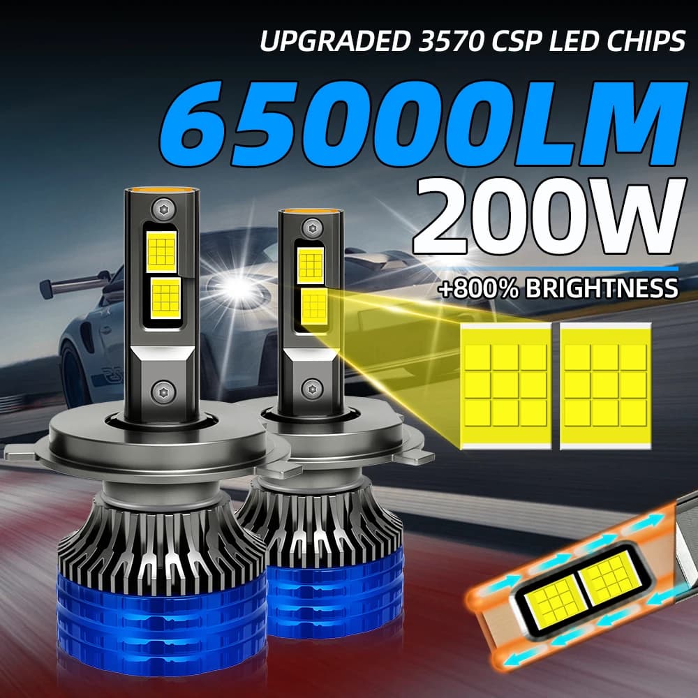 2PCS Auto Faro A LED H4 H7 H11 LED H1 H8 H9 H11 9005 HB3 9006 HB4 Auto Fari 200W 65000LM Super Luminoso CSP 3570 Lampadine Auto