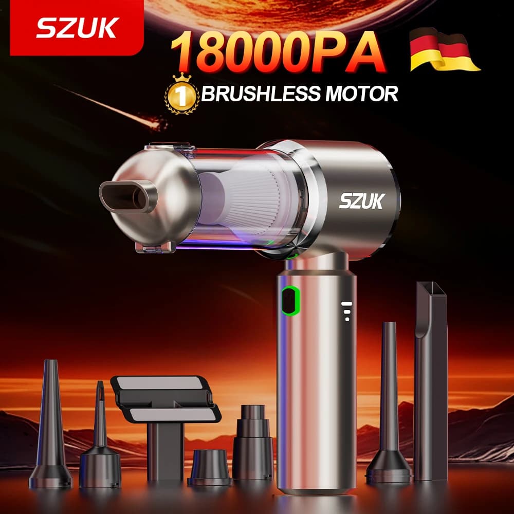Aspirapolvere per Auto SZUK 18000PA, Potente Pulitore Wireless per Auto, Macchina per Pulizia Senza Fili, Mini Aspirapolvere Portatile