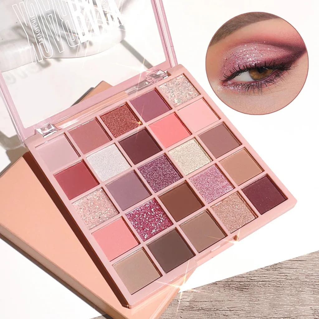 Palette di ombretti da 25 colori con tono rosa marrone lucido, glitter opachi, trucco quotidiano, ombretto rosa secco
