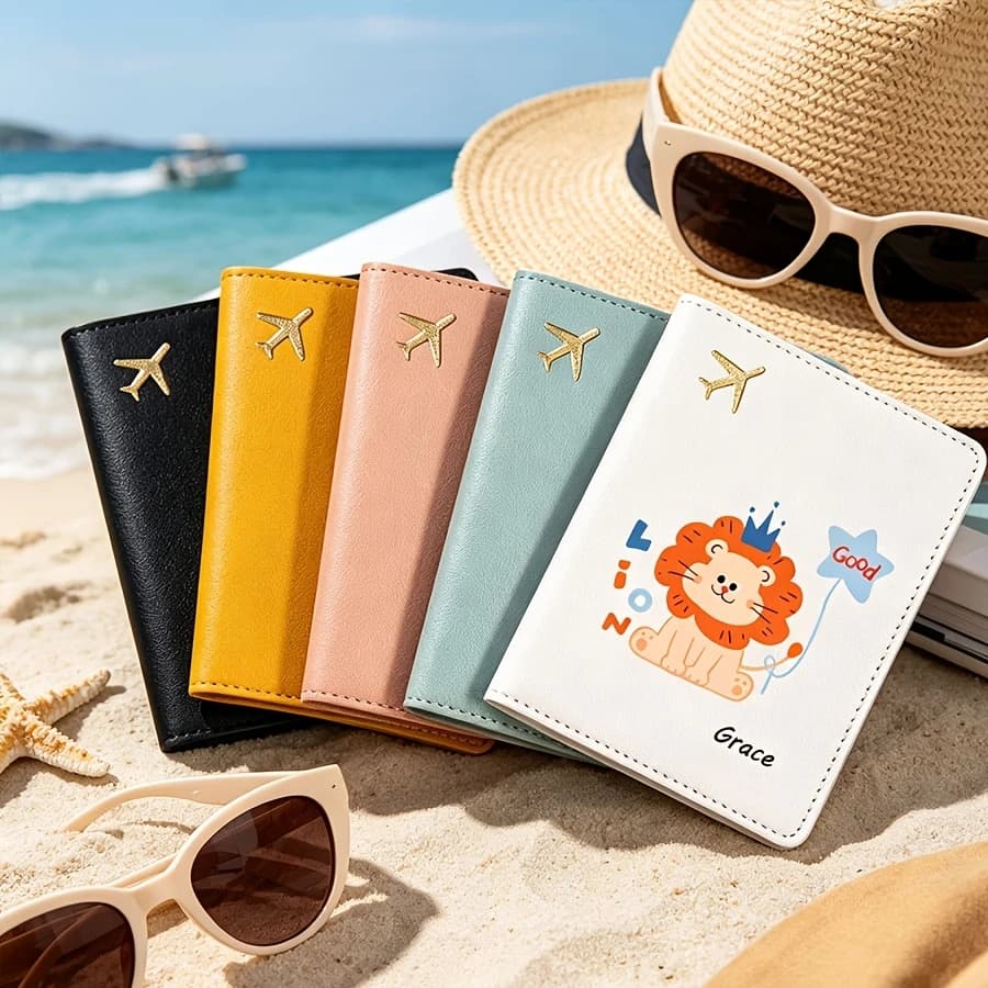 Custom Name Lion Cartoon Passport Holder, 6 Colors Personalized Travel Pouch for Cards & Travel Document Protection
