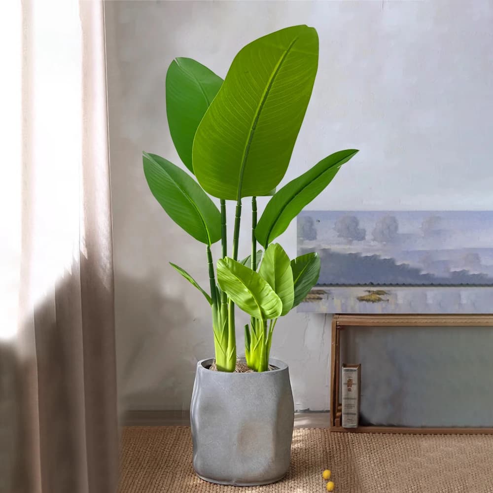 Artificial Plant 37/77cm, Fined Banana Tree, Tropical Palm, Coppers with Plastic Muse Leaves for Home Decoration, Office and Garden