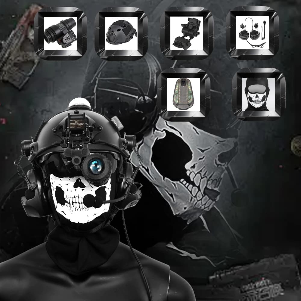 Casco tattico Maschera fantasma con teschio spaventoso realistico - Passamontagna scheletro integrale Costume di Halloween, per giochi di guerra e cosplay