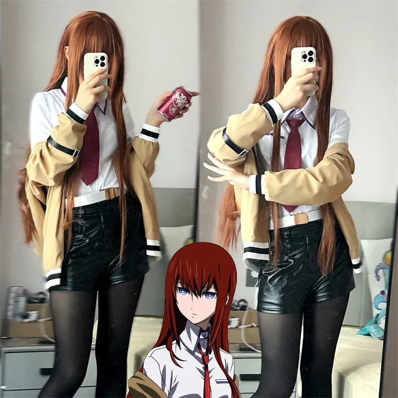 Costume Cosplay Anime Steins;Gate 0 Makise Kurisu, Cappotto, Pantaloncini, Cravatta, Top, Uniforme Scolastica JK, Accessori, Completo per Halloween