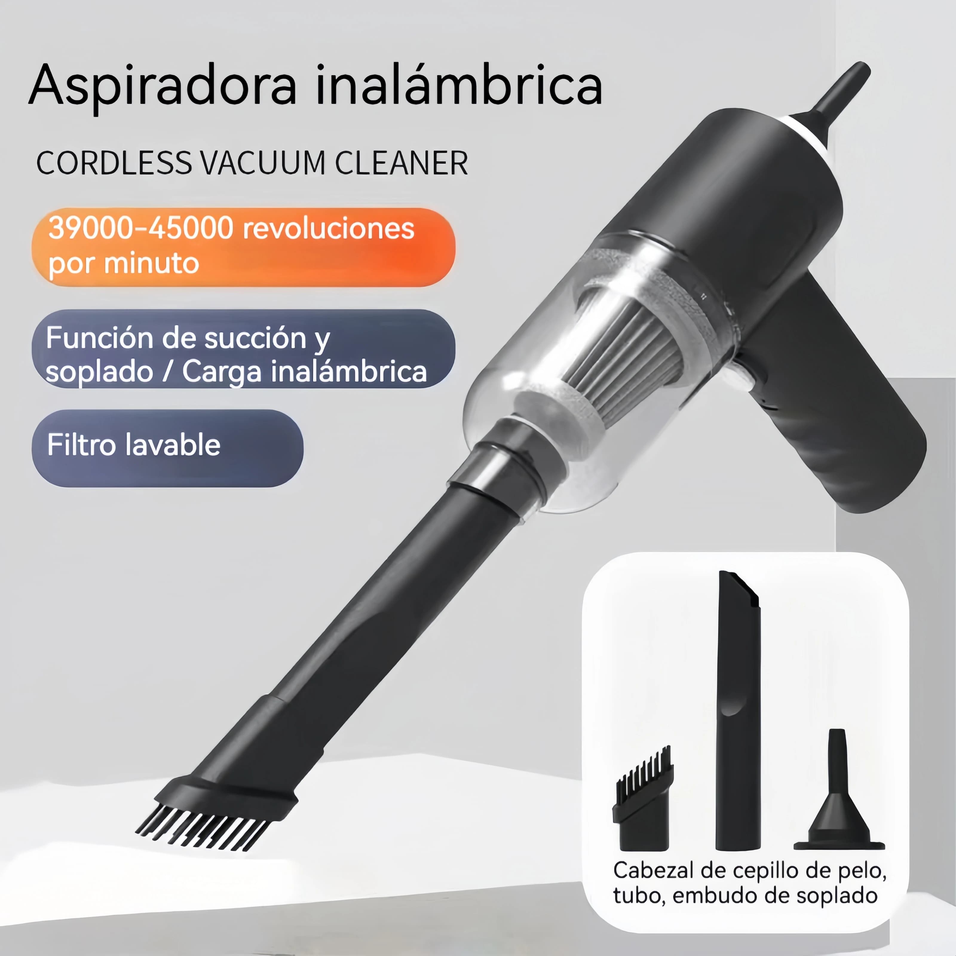 Mini aspirapolvere portatile per auto, ricarica wireless, alta potenza, doppia aspirazione e ventilatore per la pulizia degli interni dell'auto