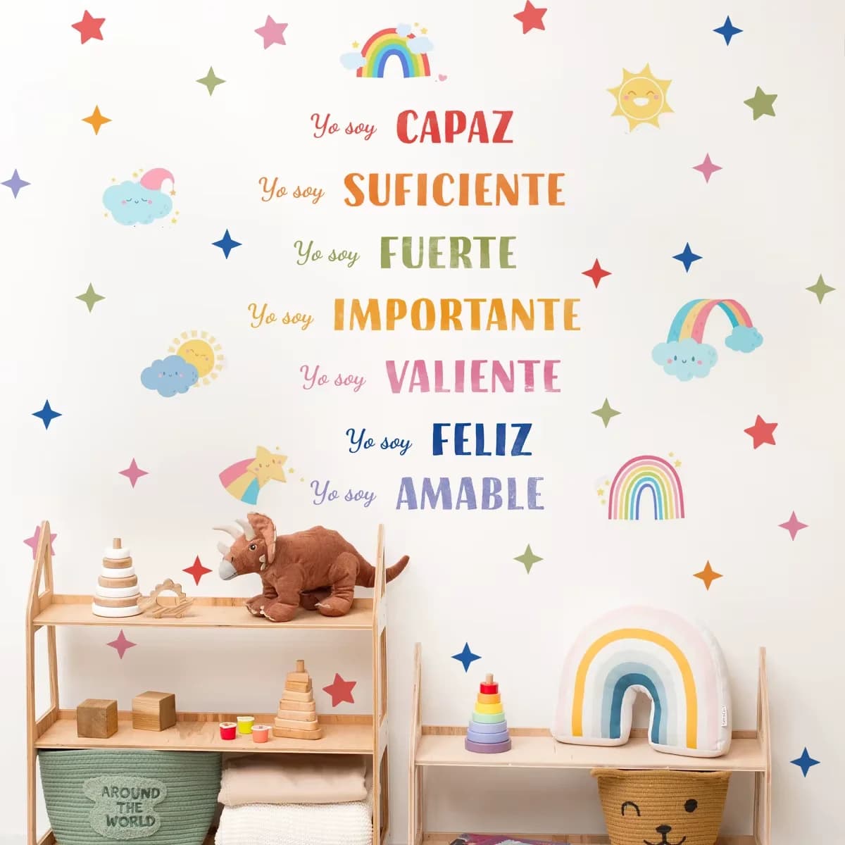 Spanish Yo Soy Rainbow Stars Sun Watercolor Wall Sticker Nursery Child Room Wall Art Decal Kids Room Bedroom Living Home Decor