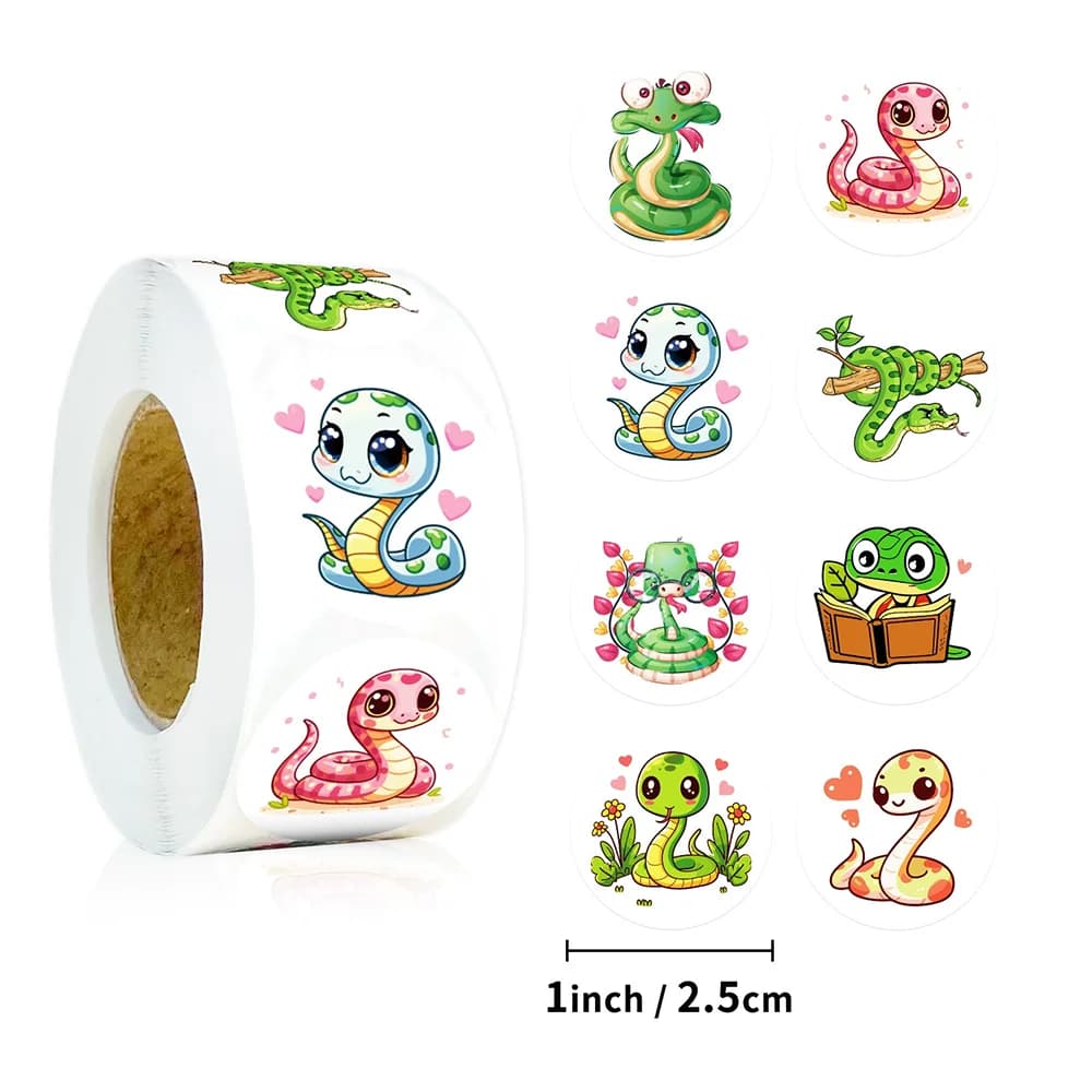 500 Pezzi/Rotolo Adesivi Cartoon a Forma di Serpente, Carini e Creativi, in PVC, per Frigorifero, Buste, Scrapbook, Impermeabili, Uso Quotidiano