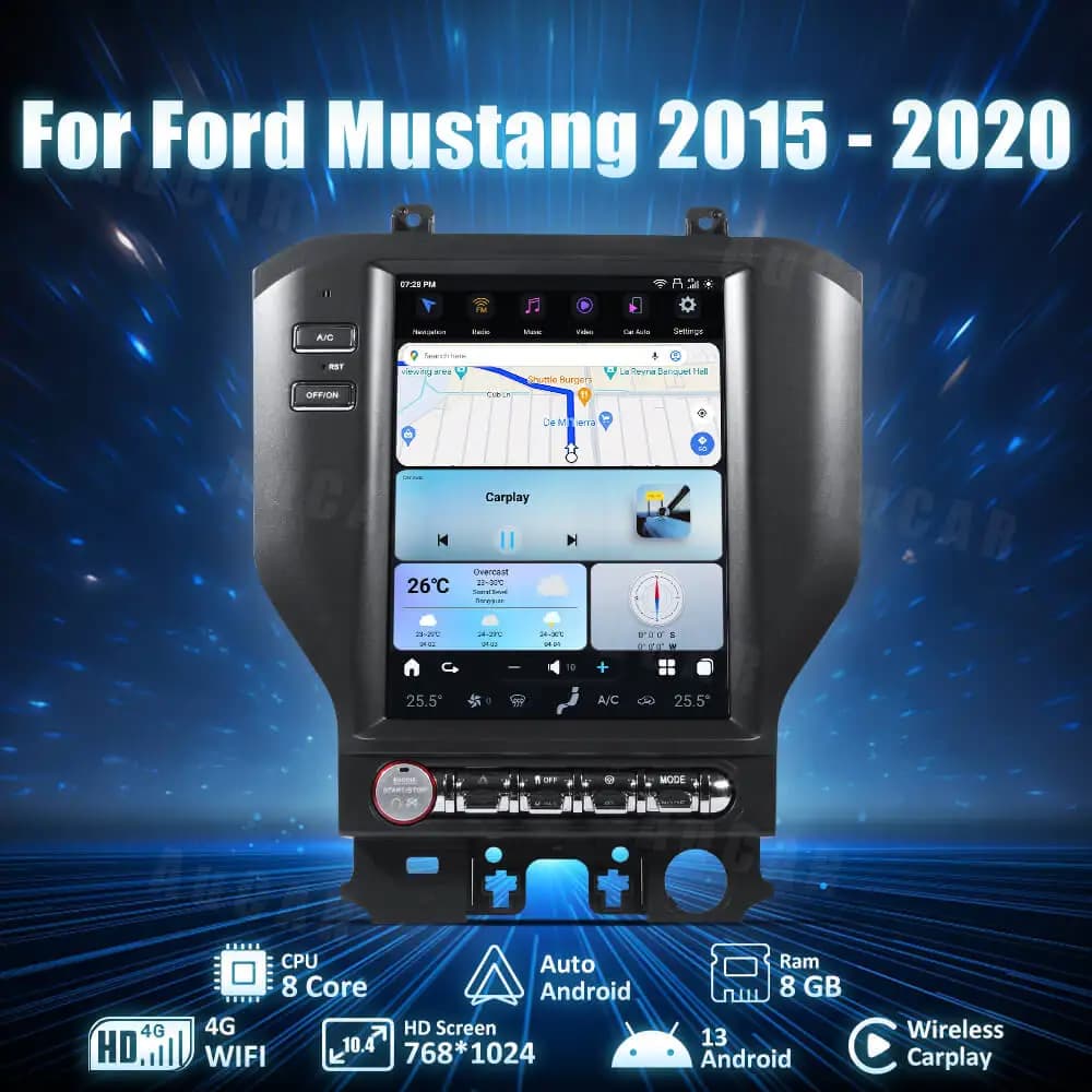 AuCar 10.4' Car Radio Head Unit Android 13 GPS Navigation For Ford Mustang 2015-2020 Auto Stereo Touch Screen Multimedia player