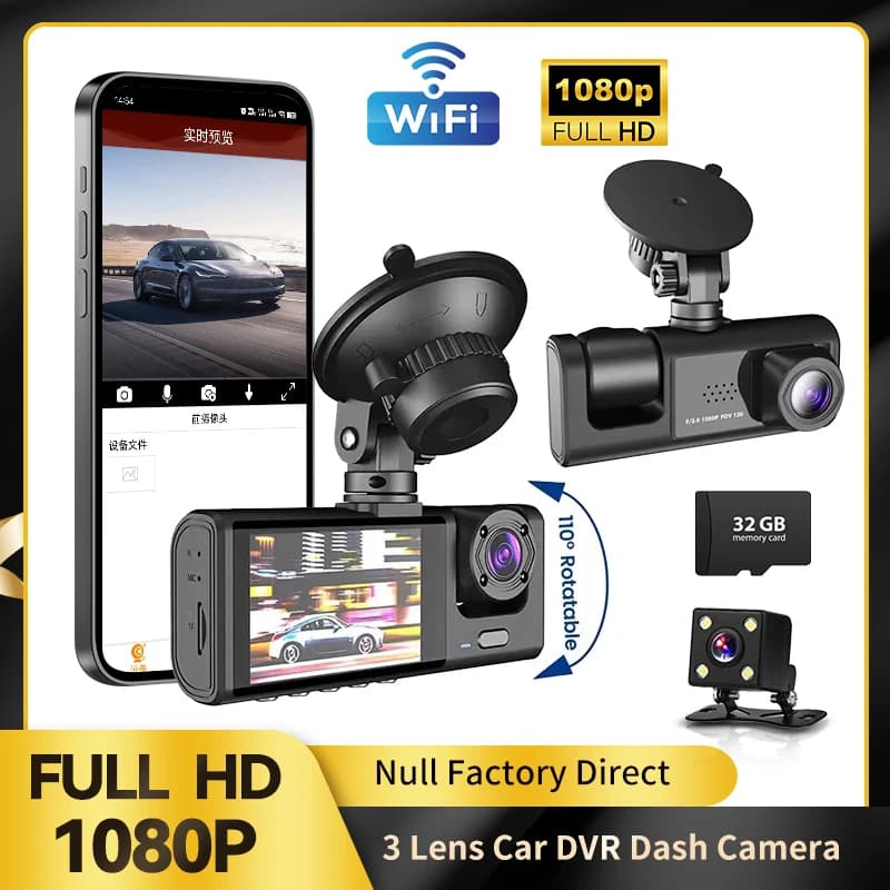 Null 2.3 inch 3 Channels HD 1080P Car DVR WIFI CAMDash Cam Inside the Car Camera DVR Video Recorder Dashcam